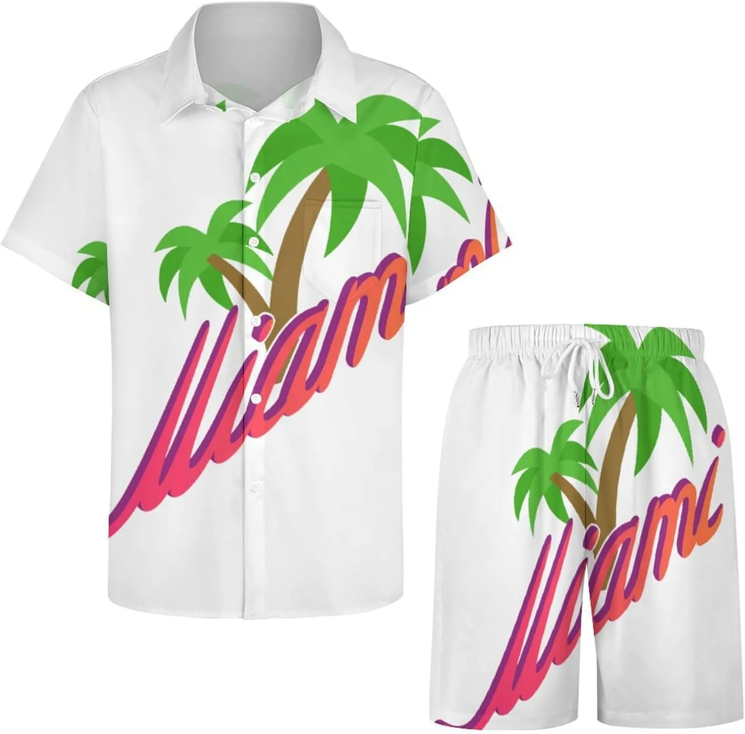 Palm Trees MiamiMen's Two-piece Casual Short-sleeved Shirt Summer Loose Vacation Suit
