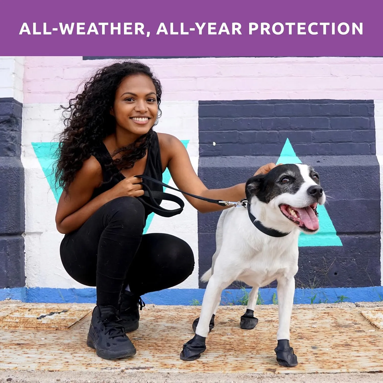 PawZ Rubber Dog Boots for Paws up to 4", 24 Total (2 Packs of 12) - All-Weather Dog Booties for Hot Pavement, Snow, Mud, and Rain - Waterproof, Anti Slip Dog Socks - Large, Black