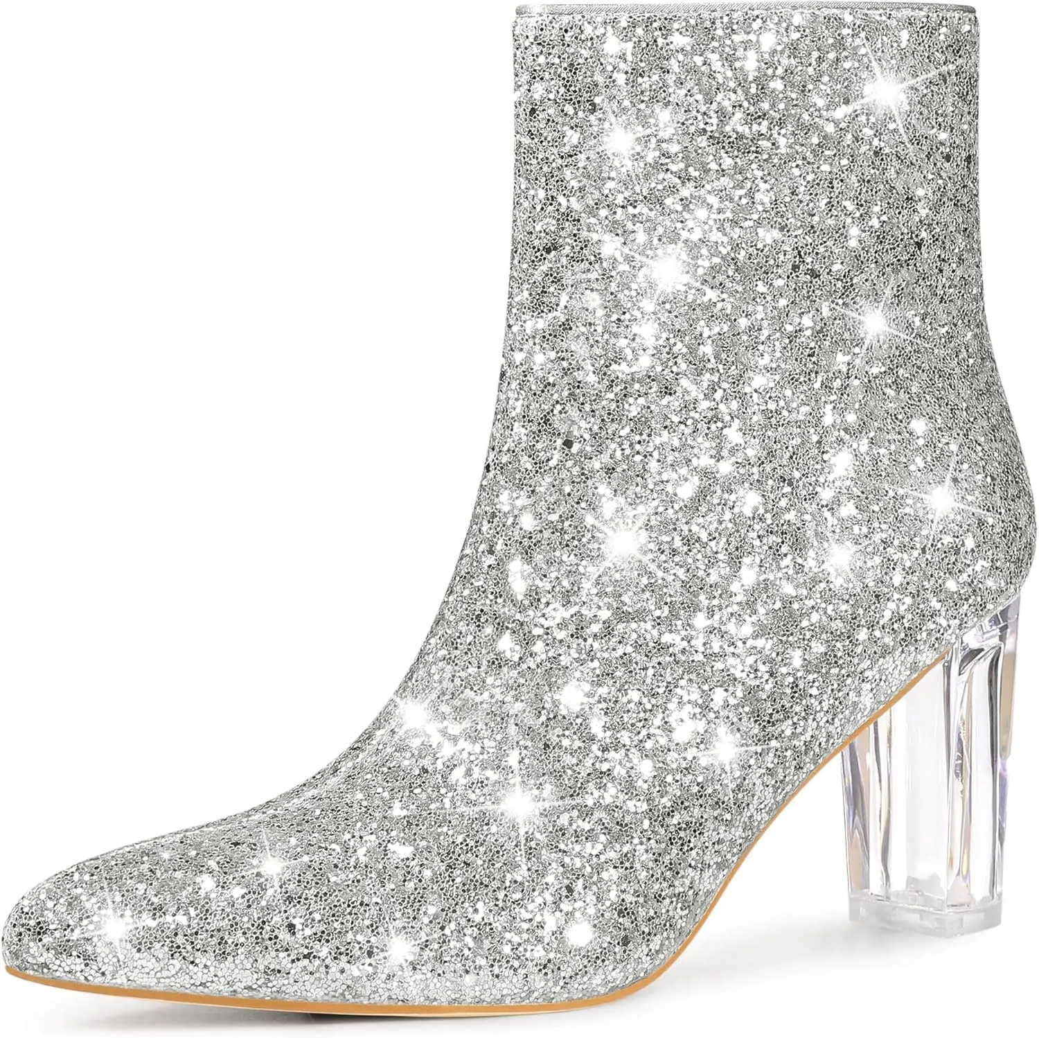 Perphy Clear Heel Sparkly Glitter Block Heels Ankle Boots for Women