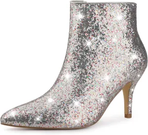 Perphy Glitter Sequin Pointed Toe Stiletto Heel Ankle Boots for Women