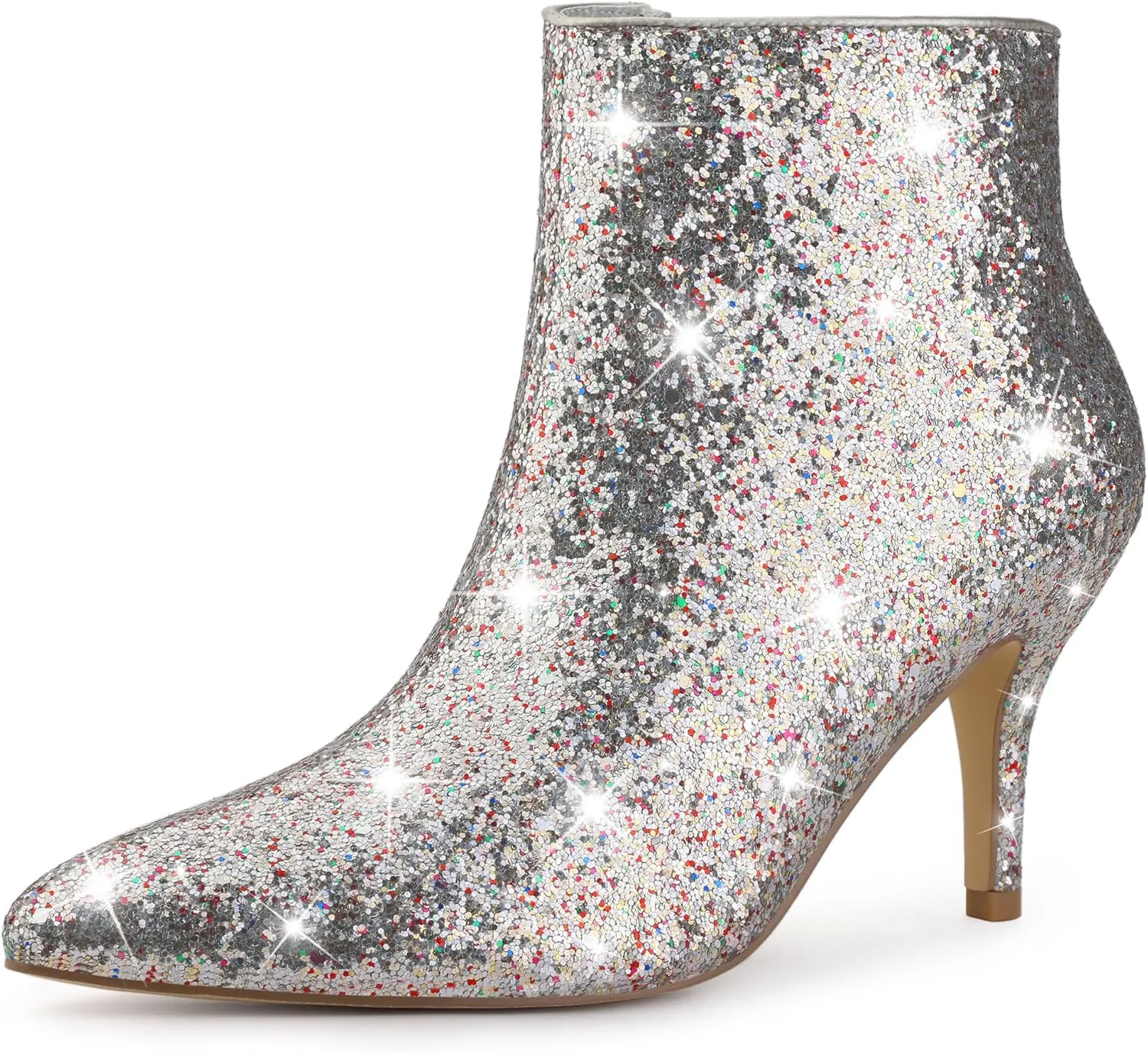 Perphy Glitter Sequin Pointed Toe Stiletto Heel Ankle Boots for Women