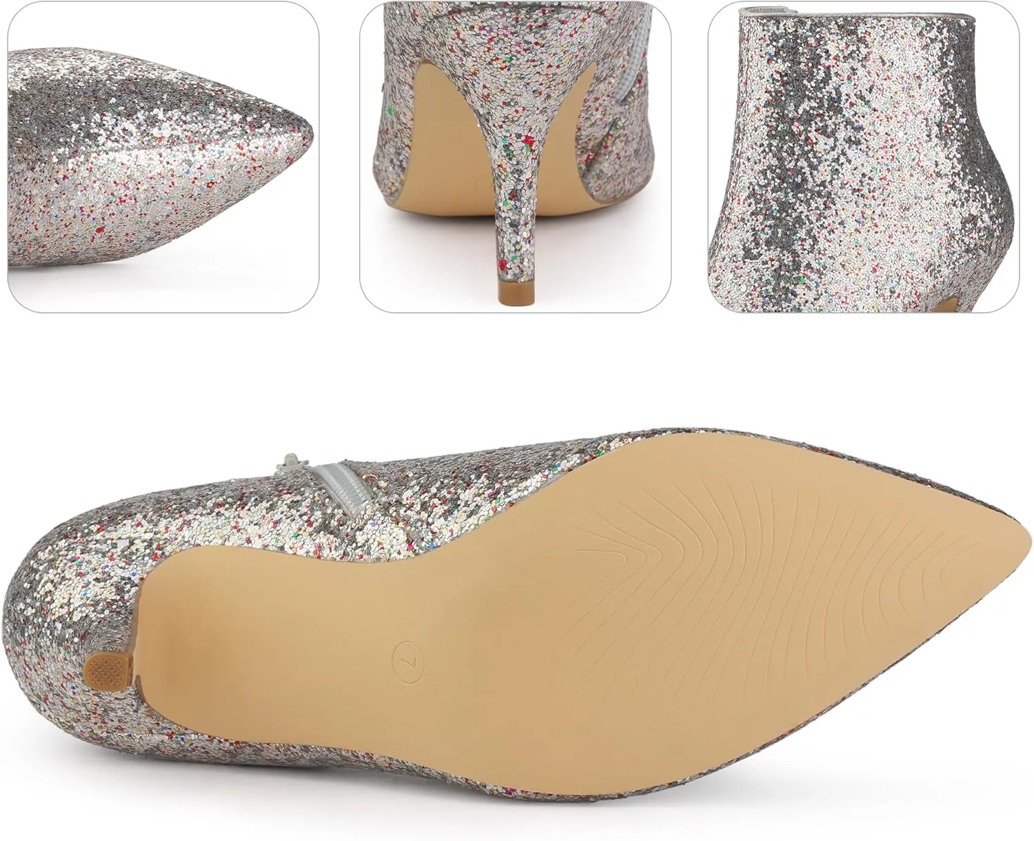 Perphy Glitter Sequin Pointed Toe Stiletto Heel Ankle Boots for Women