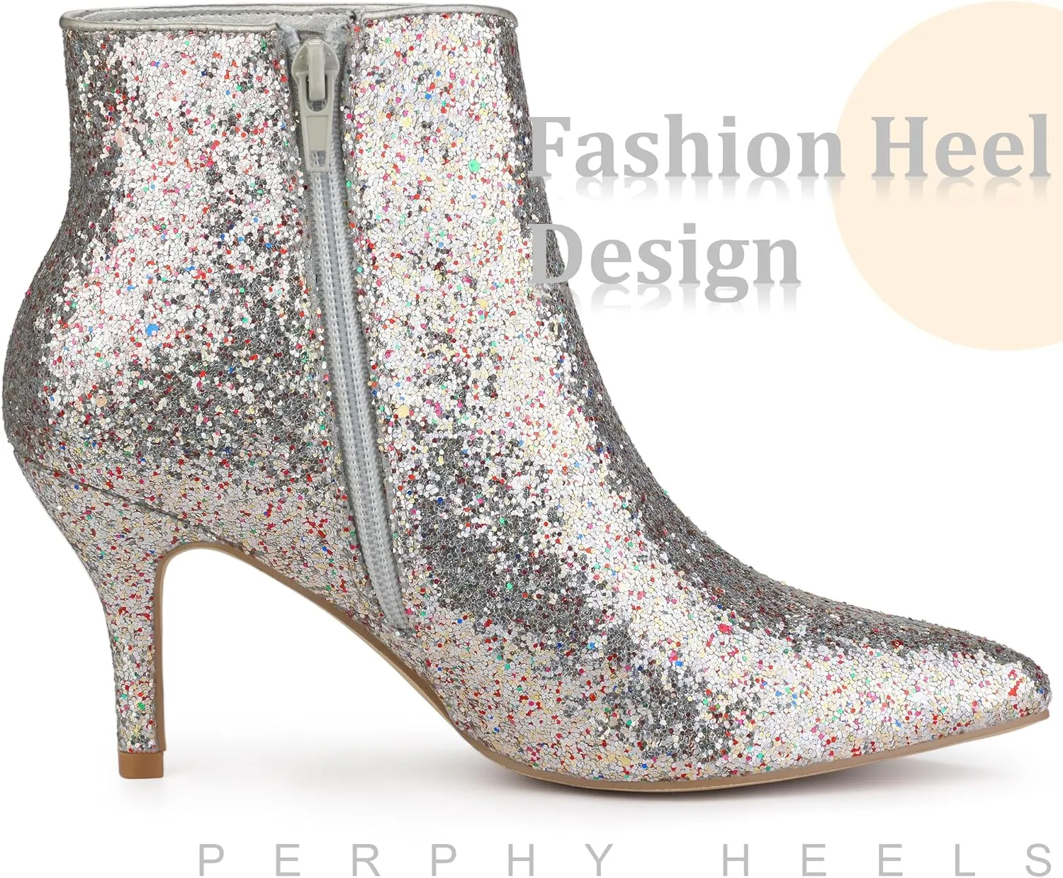 Perphy Glitter Sequin Pointed Toe Stiletto Heel Ankle Boots for Women