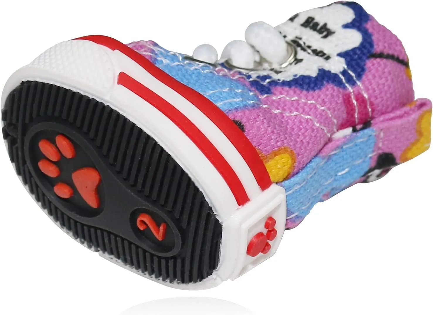 Pet Dog Shoes, BESUNTEK 4Pcs Puppy Canvas Sport Sneaker Boots for Outdoor Walking and Sports, Non-Slip Paw Protective Cover with Graffiti Design for Hot Pavement and Casual (Pink, #3)