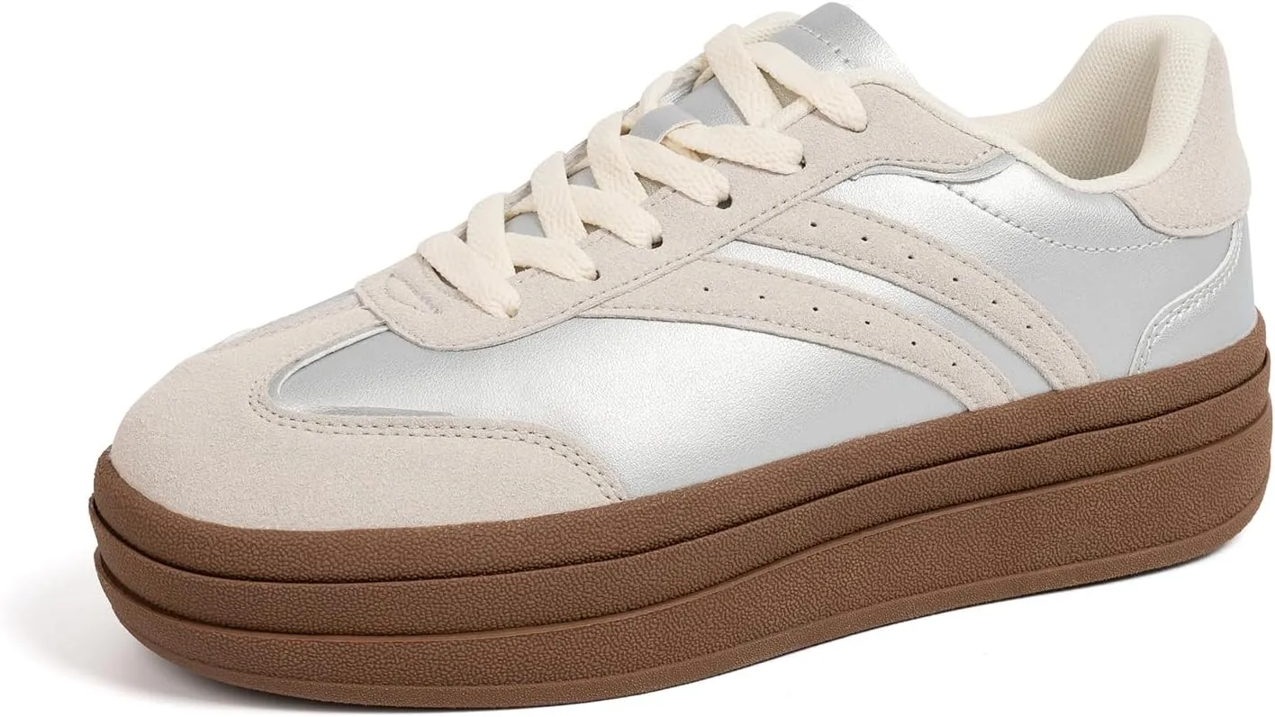 Platform Fashion Sneakers Women's Low-Top Classic Chunky Casual Lace-up Walking Shoes for Lady