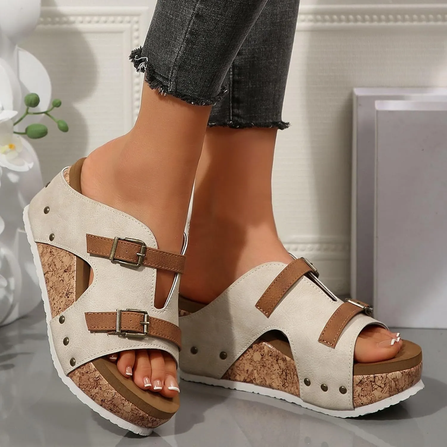 Platform Sandals Women Open Toe Arch Support Orthopedic Comfort Retro Casual Wedge Sandals for Women 2025 Platform