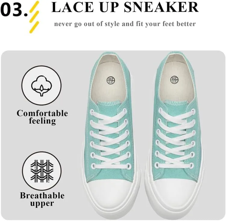 Platform Sneakers for Women Men Low Top Canvas Shoes for Women Classic Lace Up Canvas Platform Shoes Casual Tennis Walking Sneakers