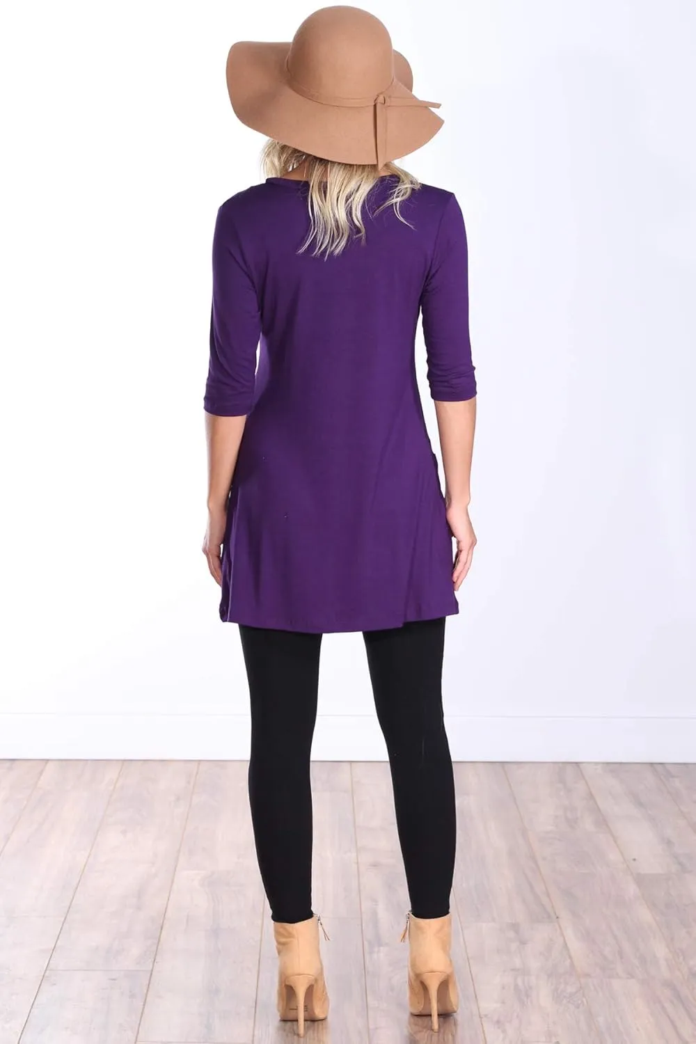 Popana Womens 3/4 Sleeve Tunic Top with Pockets - Made in USA Long Shirts to Wear with Leggings - Tunic Pullover for Women