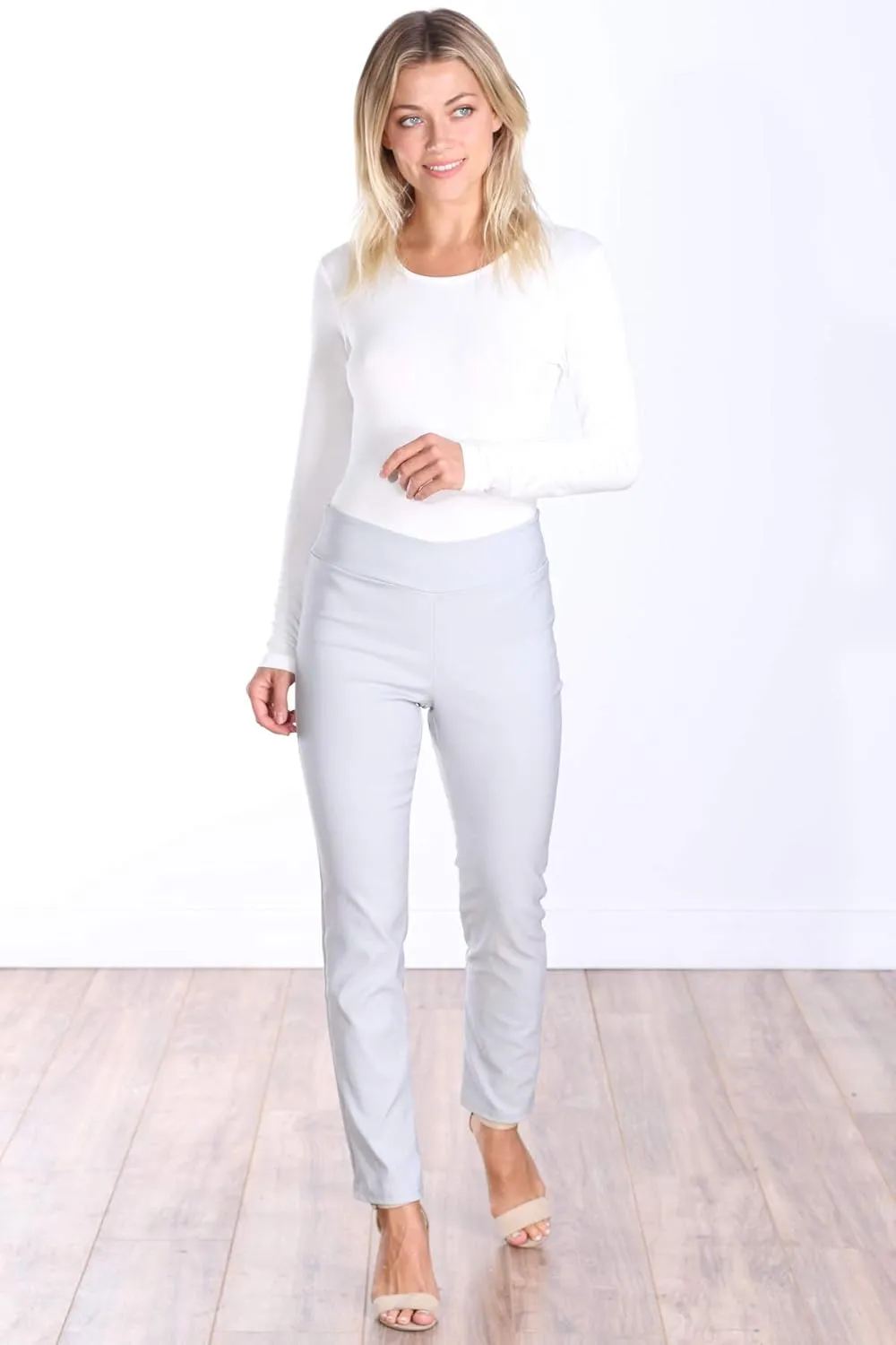 Popana Womens Stretch Pull On Dress Pants Ankle Length Work Casual - Made in USA