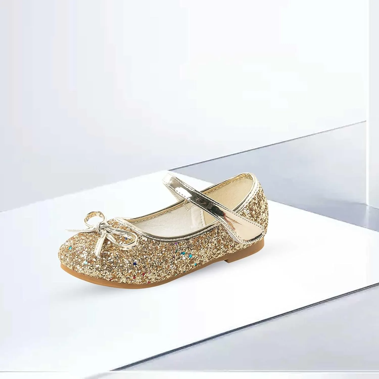 Princess Girls Glitter Dress Shoes Cute Bowknot Mary Jane Low Heels Party Wedding Prom Footwear for Toddler Kids