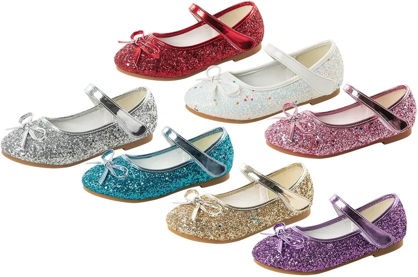 Princess Girls Glitter Dress Shoes Cute Bowknot Mary Jane Low Heels Party Wedding Prom Footwear for Toddler Kids