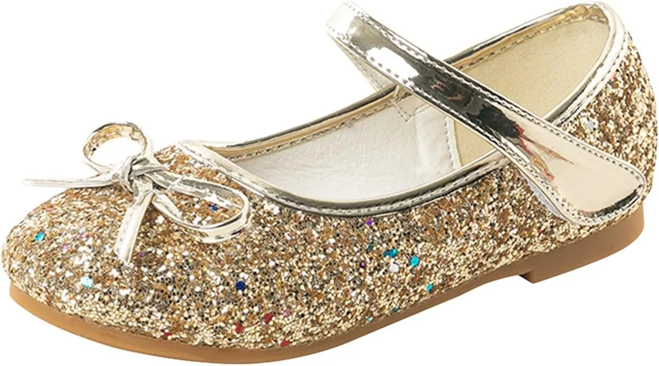 Princess Girls Glitter Dress Shoes Cute Bowknot Mary Jane Low Heels Party Wedding Prom Footwear for Toddler Kids