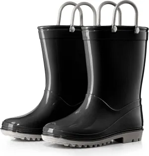 Puddle Play PVC Waterproof Rainboots - Black and Grey - Easy-on Size 11 Little Kid