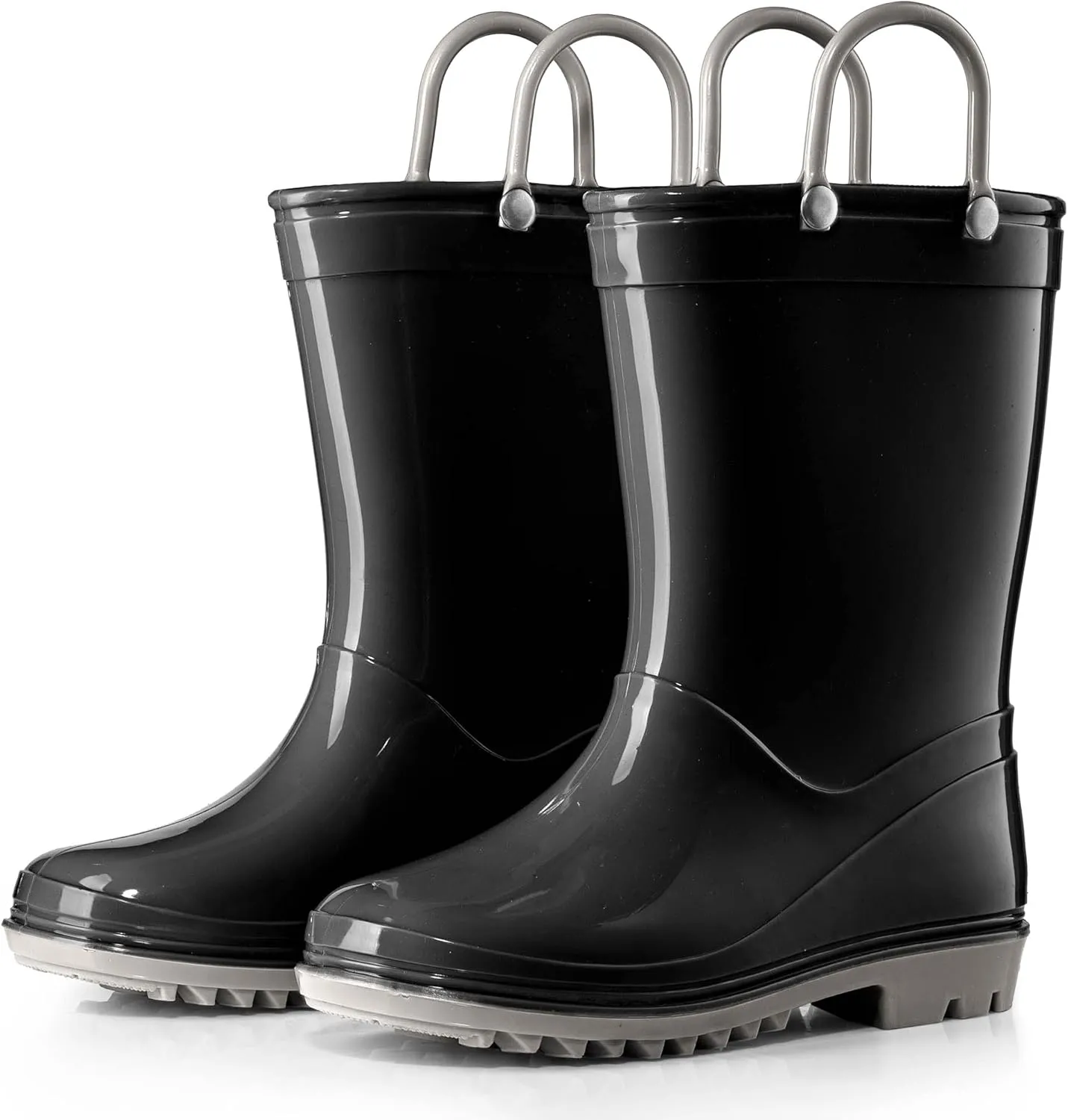 Puddle Play PVC Waterproof Rainboots - Black and Grey - Easy-on Size 11 Little Kid