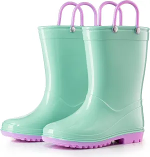 Puddle Play PVC Waterproof Rainboots - Green and Purple - Easy-on Size 6 Toddler