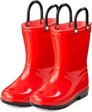 Puddle Play PVC Waterproof Rainboots - Red and Black - Easy-on Size 9 Toddler