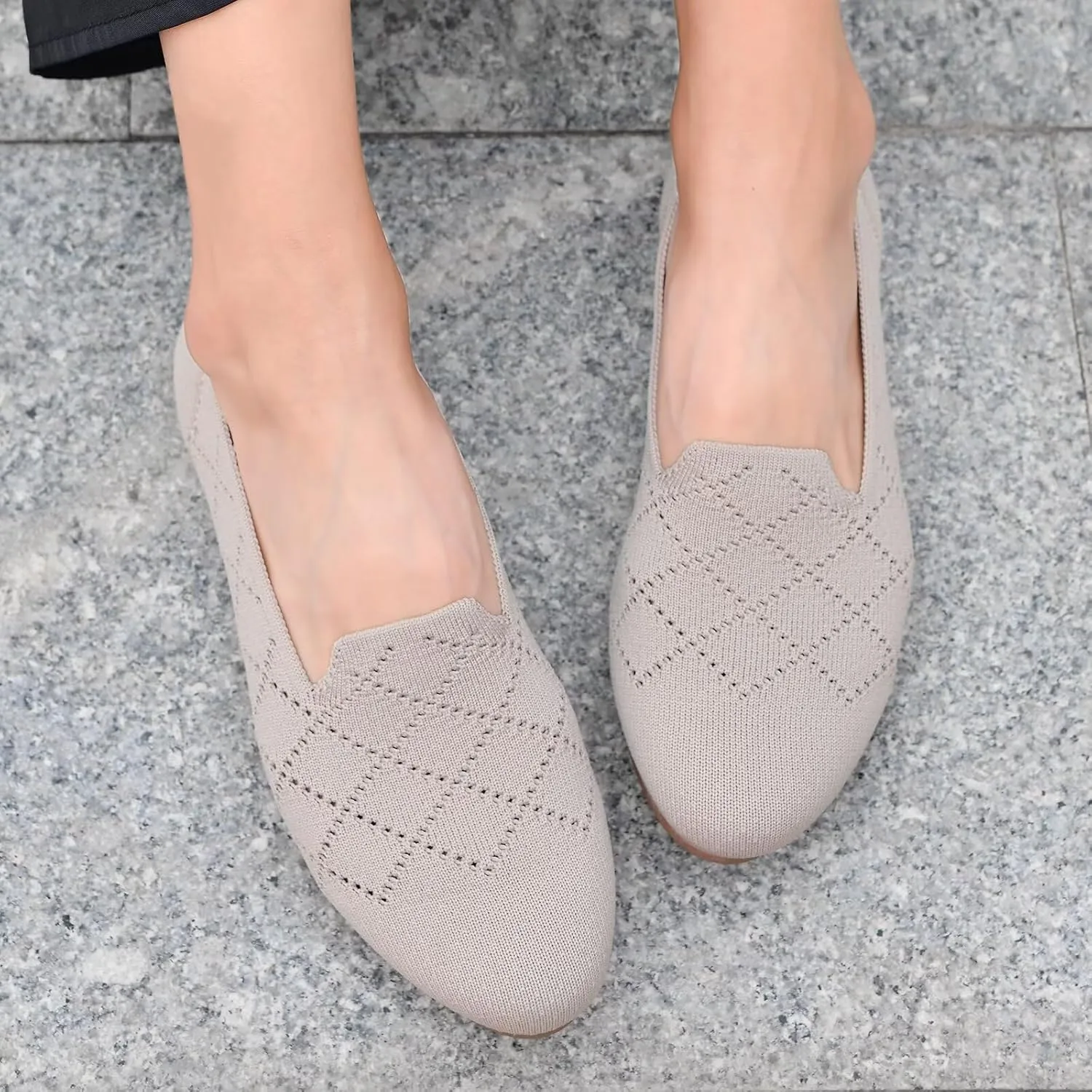Puxowe Ballet Flats for Women - Stretch Knit Slip-On Low Wedge Shoes, Soft Round Toe Design for Office, Travel & Daily Walking