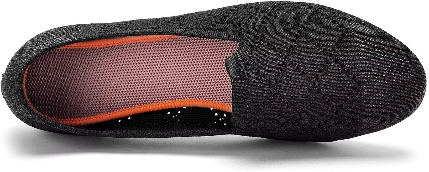 Puxowe Ballet Flats for Women - Stretch Knit Slip-On Low Wedge Shoes, Soft Round Toe Design for Office, Travel & Daily Walking