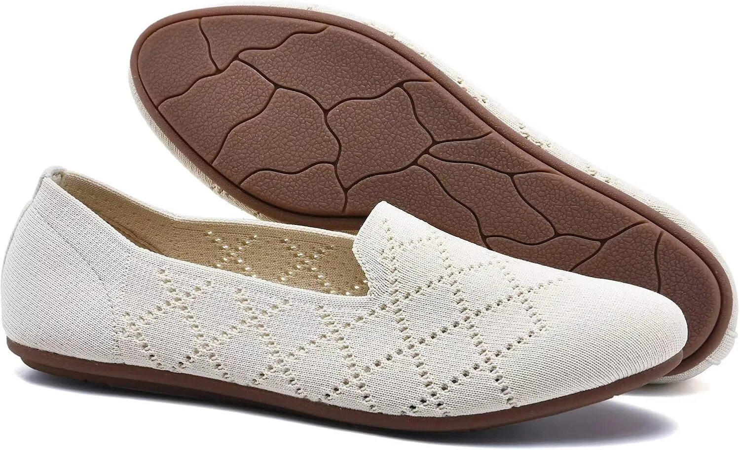 Puxowe Ballet Flats for Women - Stretch Knit Slip-On Low Wedge Shoes, Soft Round Toe Design for Office, Travel & Daily Walking