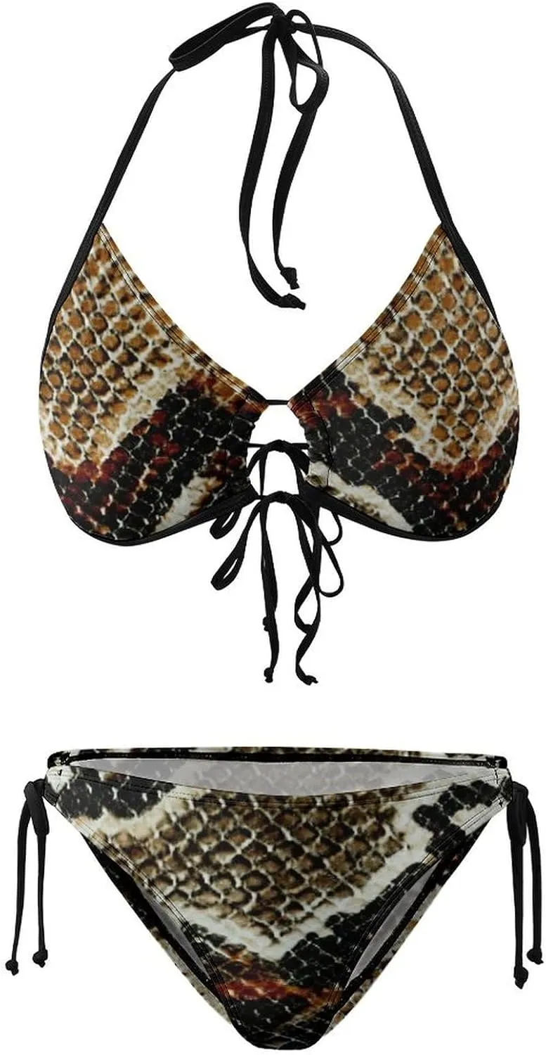 Python Snake Print Plus Size Bikini Women Plus Size Triangle High Waisted Swimsuits