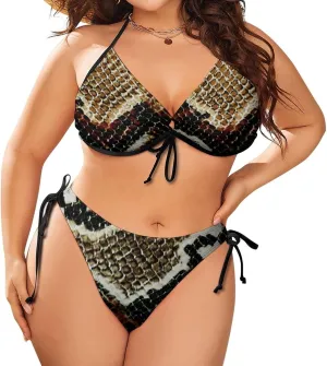 Python Snake Print Plus Size Bikini Women Plus Size Triangle High Waisted Swimsuits