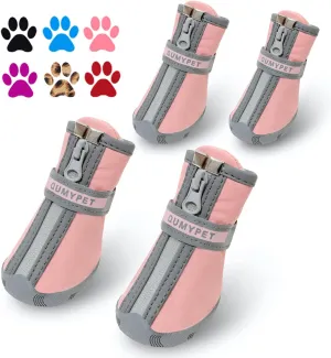 QUMY Dog Shoes for Small Dogs, Puppy Dog Boots & Paw Protectors for Winter Snowy Day, Summer Hot Pavement, Waterproof in Rainy Weather, Ourdoor Walking, Indoor Hardfloors Skid-Resistant Sole Pink 1