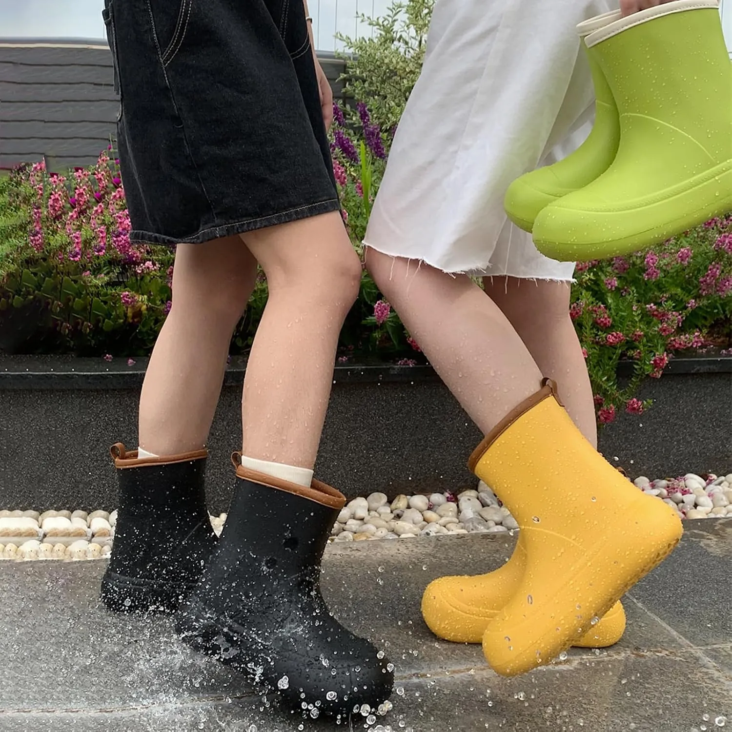 Rain Boots for Women Men Waterproof, Garden Shoes for Women, Lightweight Short Yellow Rain Boots