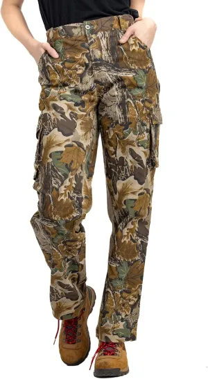 Realtree Camo Cargo Women's Pants- Pockets Lightweight Cotton Ripstop Zip-Off Pants for Hunting Hiking Camping Casual Wear