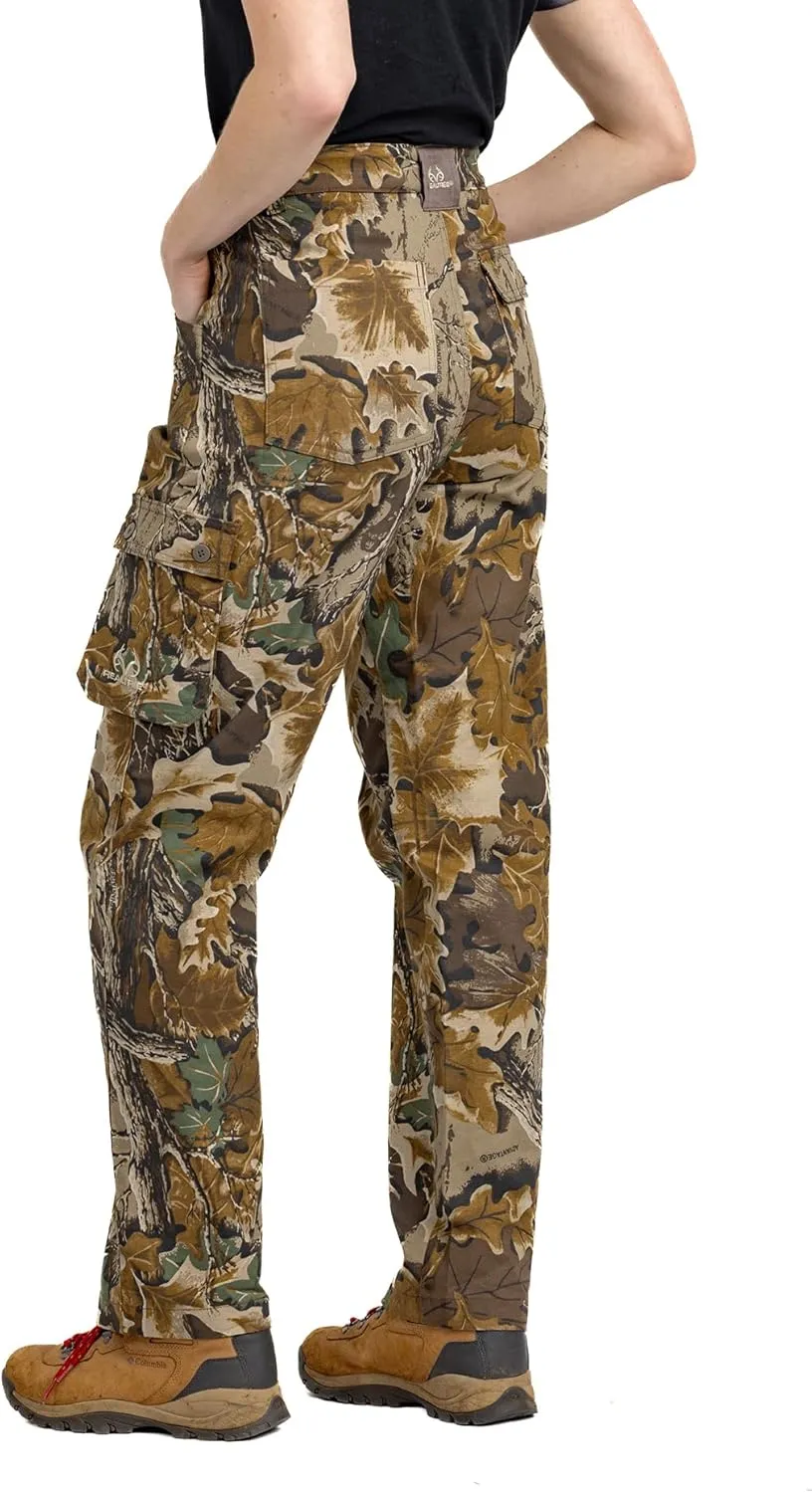 Realtree Camo Cargo Women's Pants- Pockets Lightweight Cotton Ripstop Zip-Off Pants for Hunting Hiking Camping Casual Wear