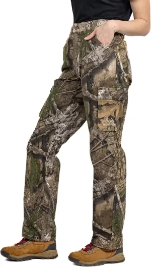 Realtree Camo Cargo Women's Pants- Pockets Lightweight Cotton Ripstop Zip-Off Pants for Hunting Hiking Camping Casual Wear