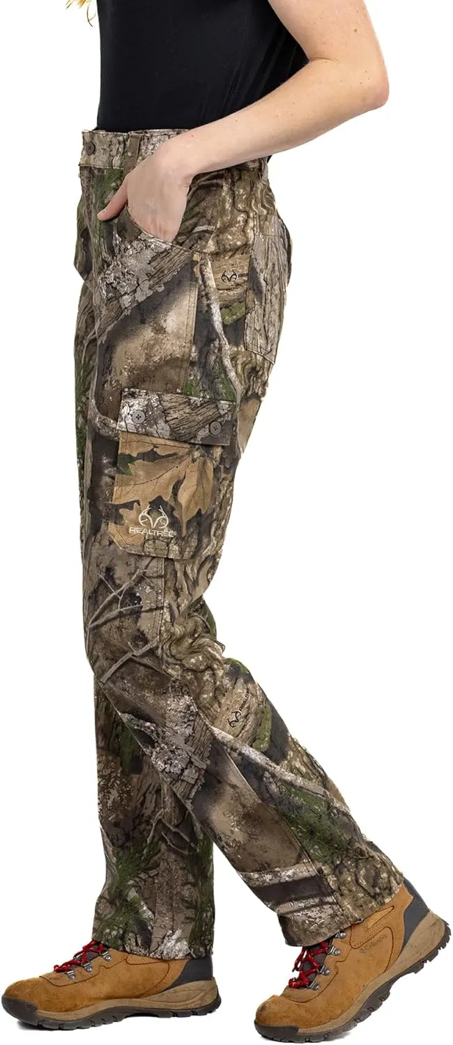Realtree Camo Cargo Women's Pants- Pockets Lightweight Cotton Ripstop Zip-Off Pants for Hunting Hiking Camping Casual Wear