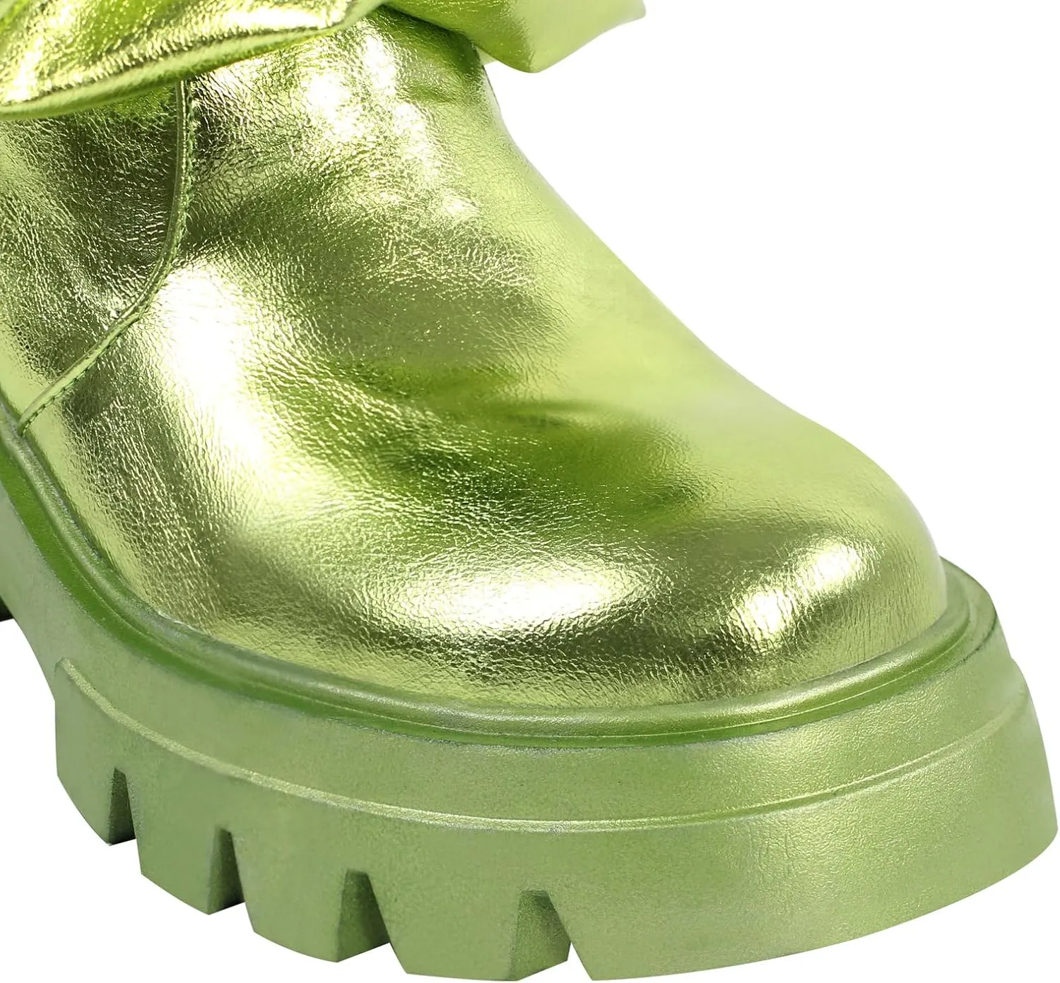 richealnini Metallic Knee High Boots for Women Round Toe Platform Heel Pull On Slouch Boots
