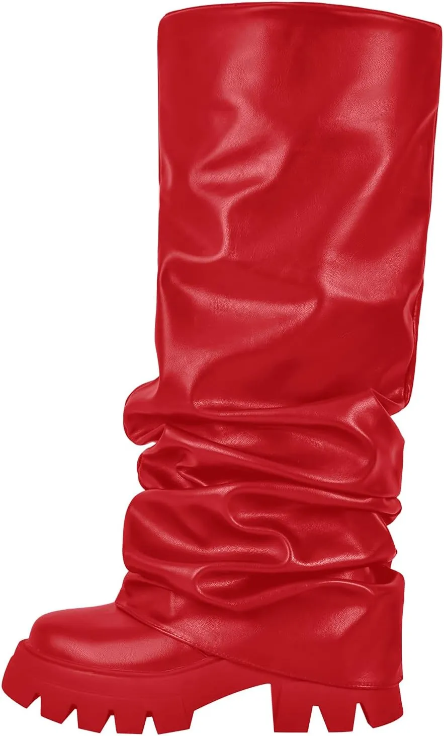 richealnini Metallic Knee High Boots for Women Round Toe Platform Heel Pull On Slouch Boots