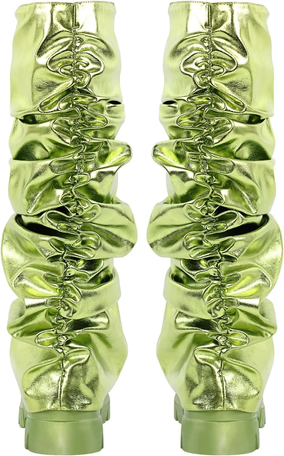 richealnini Metallic Knee High Boots for Women Round Toe Platform Heel Pull On Slouch Boots