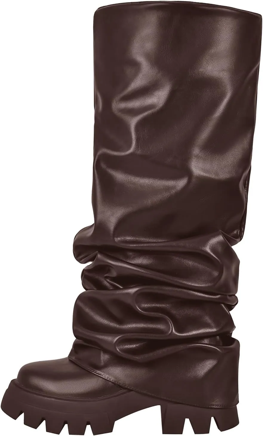 richealnini Metallic Knee High Boots for Women Round Toe Platform Heel Pull On Slouch Boots