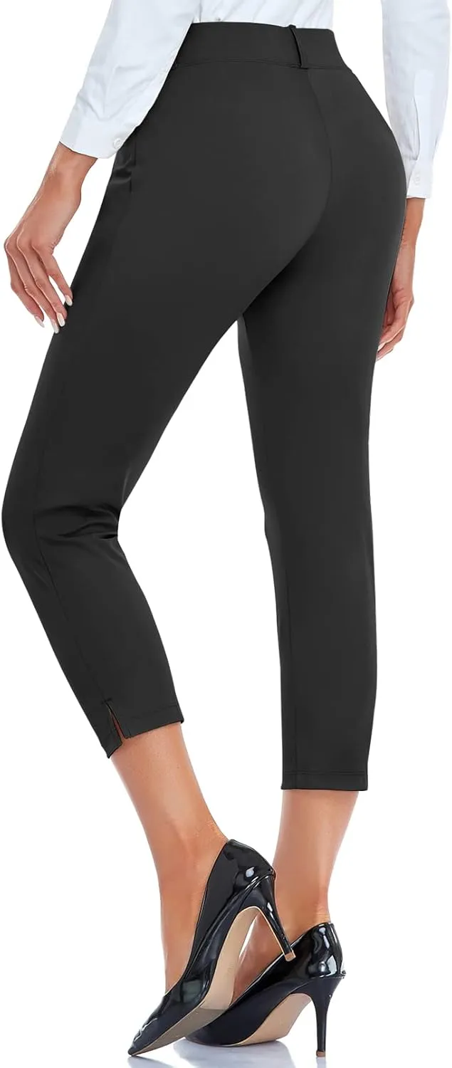 RIMLESS 7 Women's Capri Pants Wrinkle Free Dressy Crop Pants Stretch Thin Golf Slacks Yoga Dress Pants