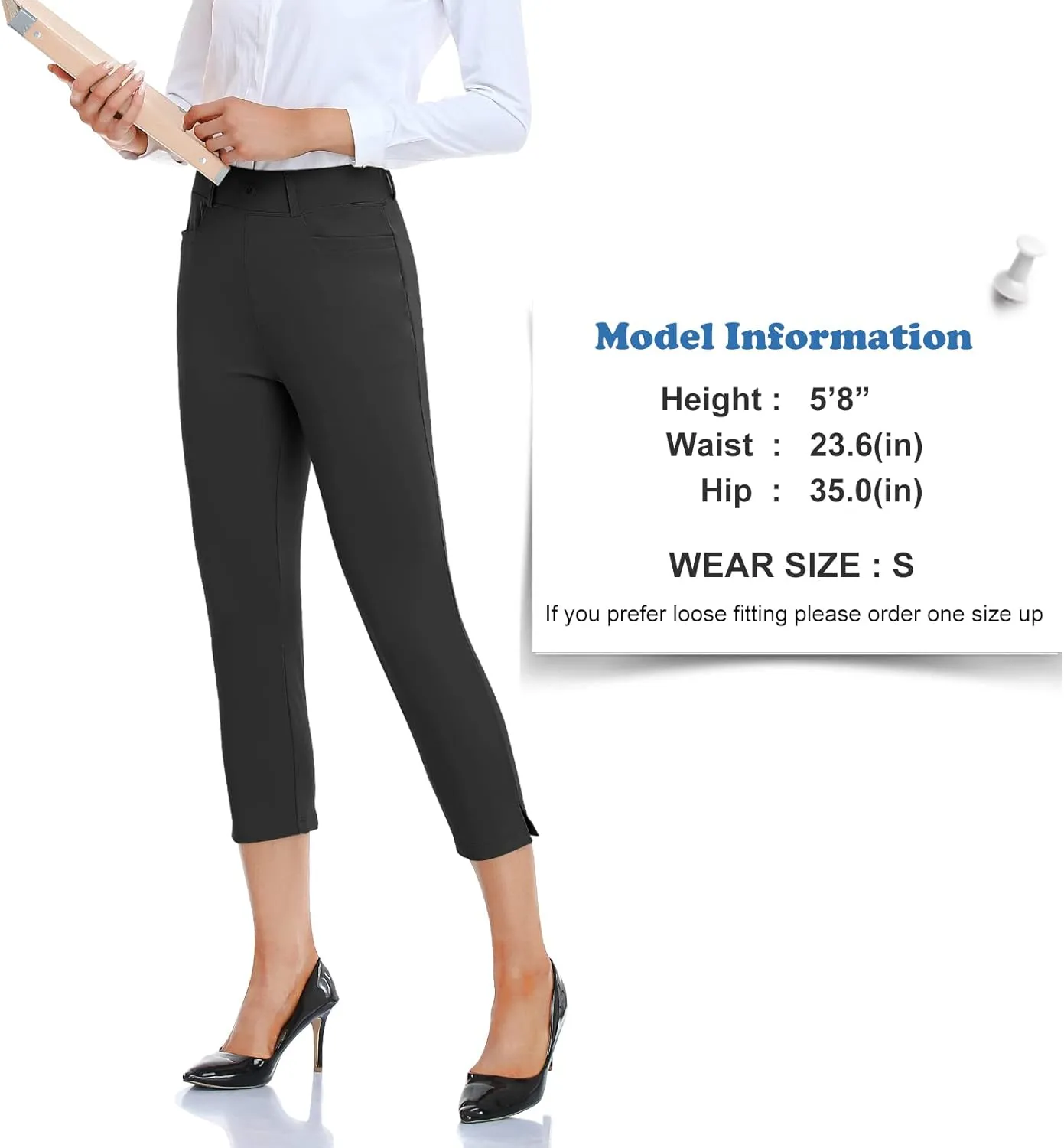 RIMLESS 7 Women's Capri Pants Wrinkle Free Dressy Crop Pants Stretch Thin Golf Slacks Yoga Dress Pants