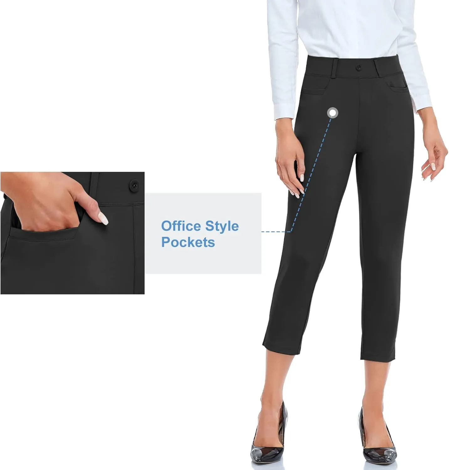 RIMLESS 7 Women's Capri Pants Wrinkle Free Dressy Crop Pants Stretch Thin Golf Slacks Yoga Dress Pants