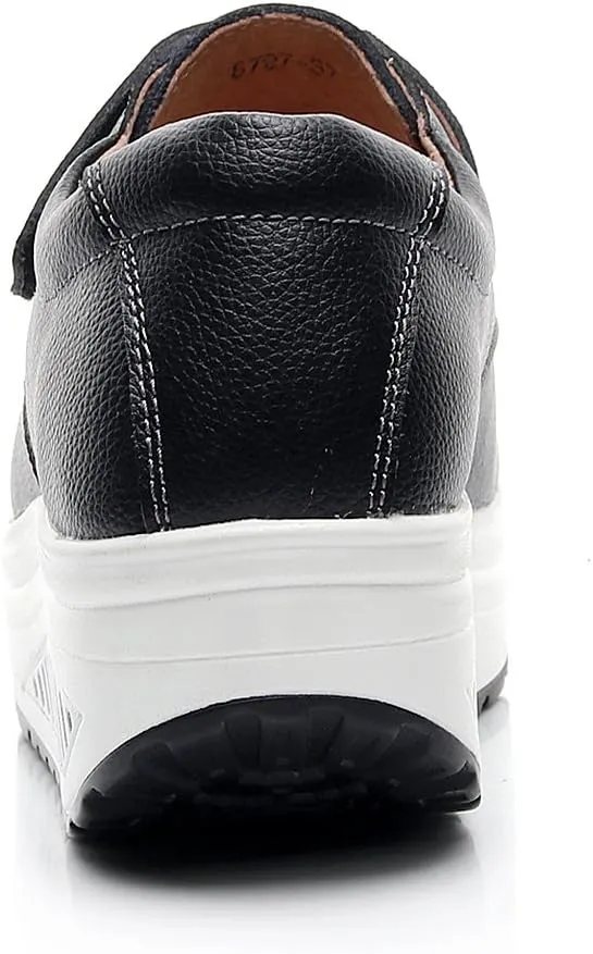 rismart Women's Wedge Rocker Fitness Comfortable Smooth Leather Fashion Sneakers