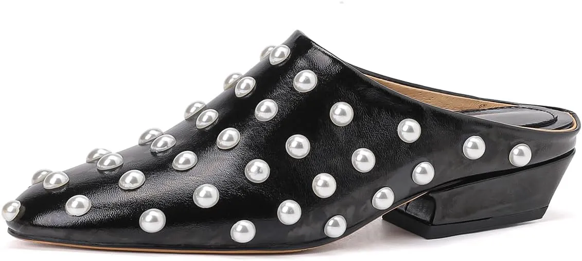 Roimaash Lovely Slide Sandals Backless Low Heels for Women Closed Toe Clog Mules
