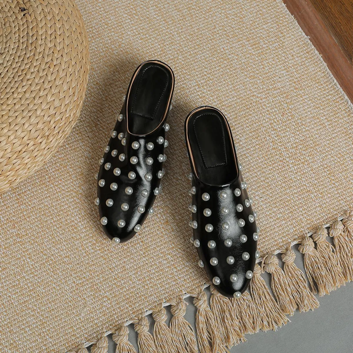 Roimaash Lovely Slide Sandals Backless Low Heels for Women Closed Toe Clog Mules