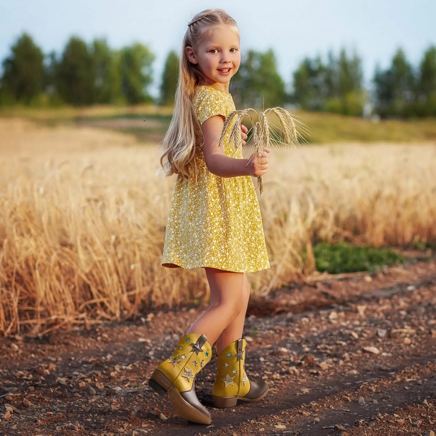 Rollda Girls Cowboy Boots Cowgirl Boots for Girls Star Boots Kids Western Boots for Toddler/Little Kid/Big Kid
