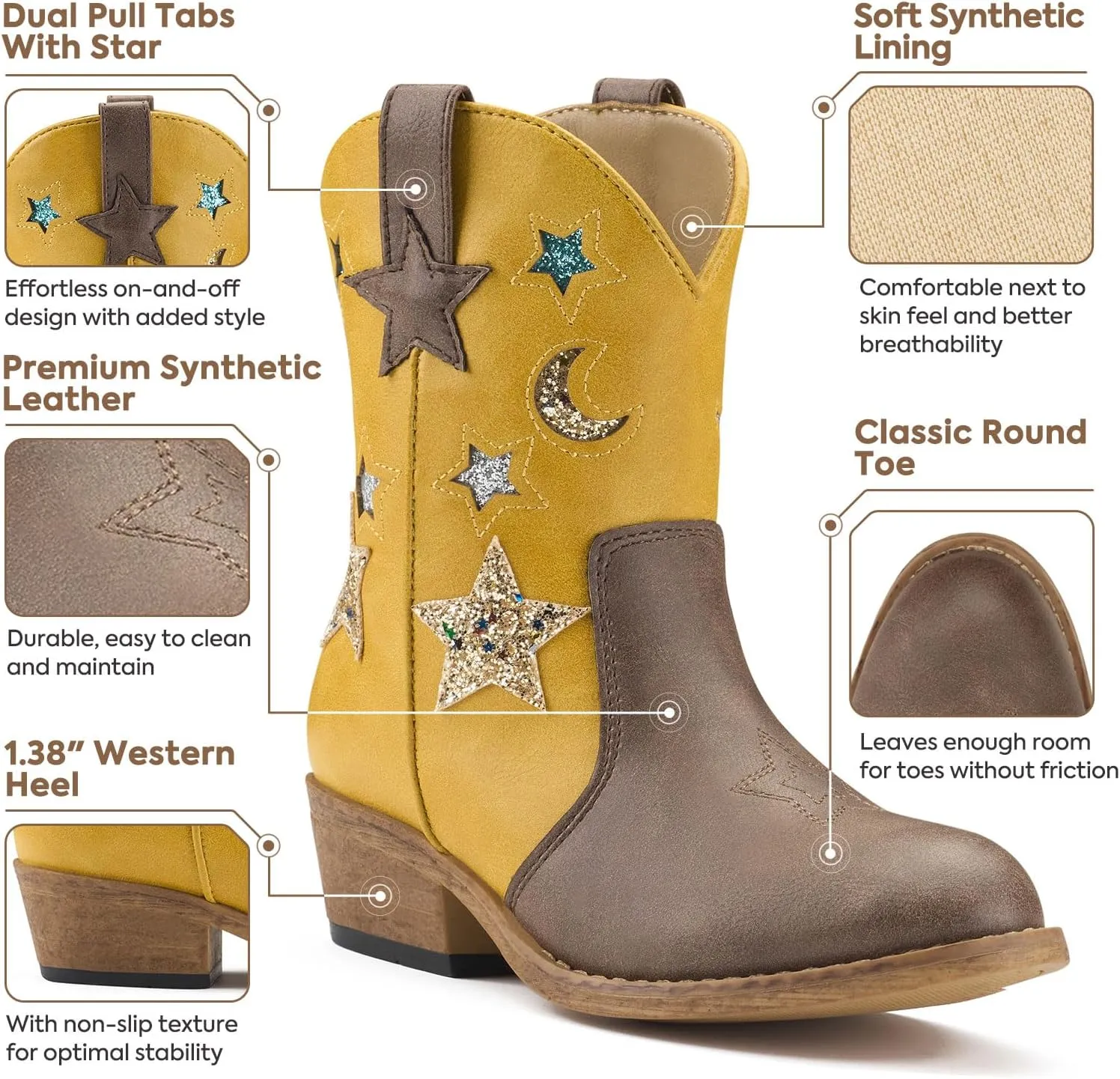 Rollda Girls Cowboy Boots Cowgirl Boots for Girls Star Boots Kids Western Boots for Toddler/Little Kid/Big Kid
