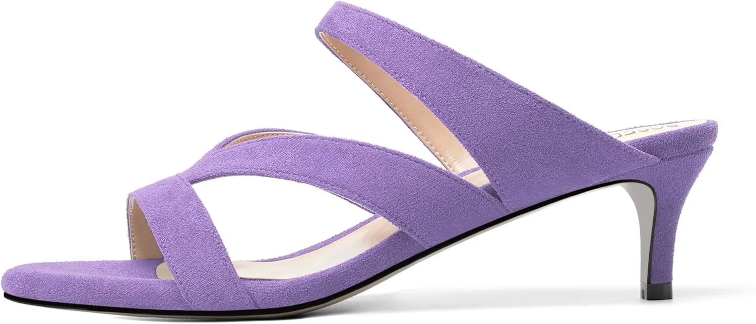 ROSERWISH Womens Slip On Party Suede Casual Fashion Open Toe Kitten Low Heel Heeled Sandals 2 Inch