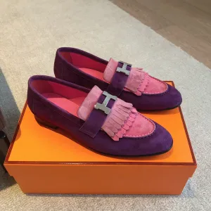 Royal Loafer Purple Mix Pink Suede Calfskin With Fringe Detail And Silver Signature Buckle 509437