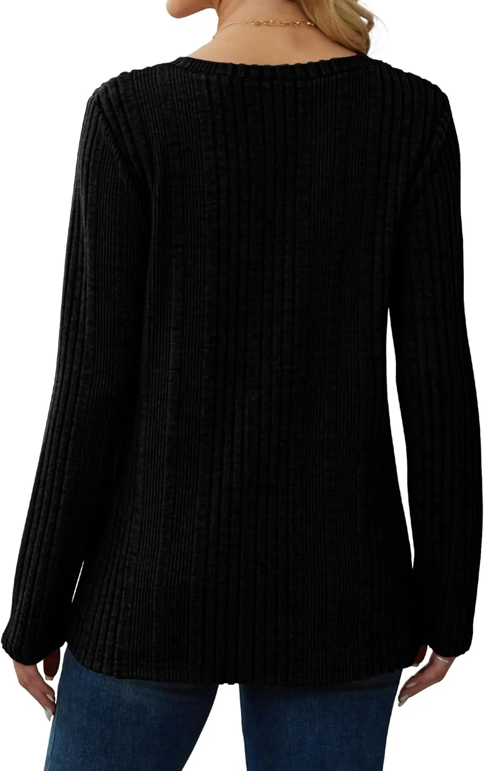 Saloogoe Womens Long Sleeve Tops V Neck Shirts Lightweight Tunic Sweaters Fashion 2024