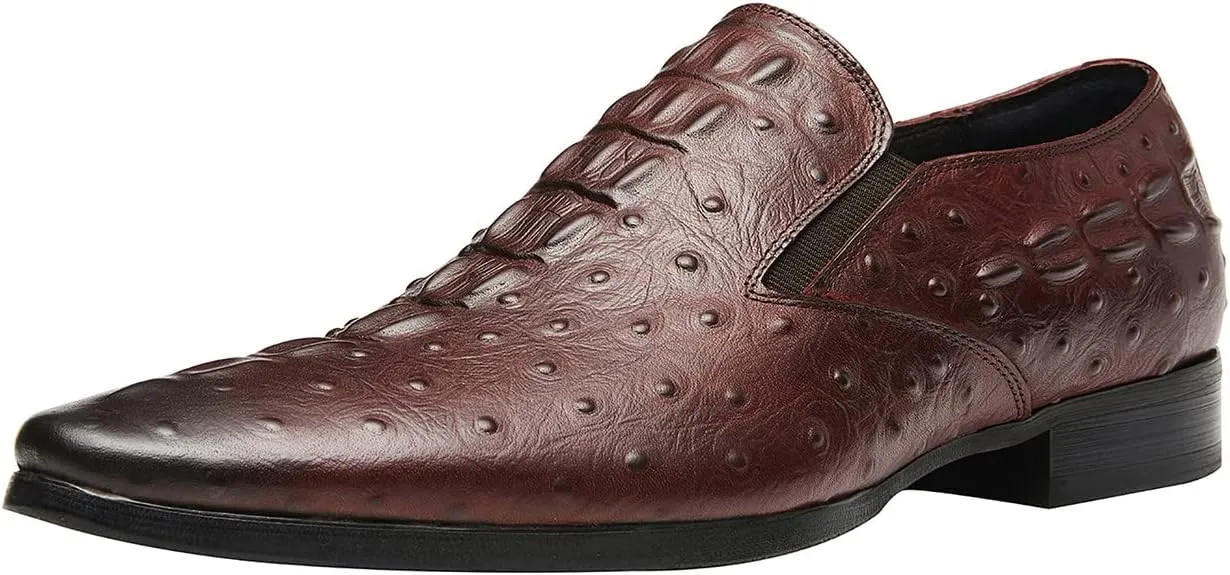 Santimon Casual Slip On Pointed-Toe Genuine Leather Alligator Patent Buttons Dress Loafers for Men Fashion Shoes Business Wedding Party Formal