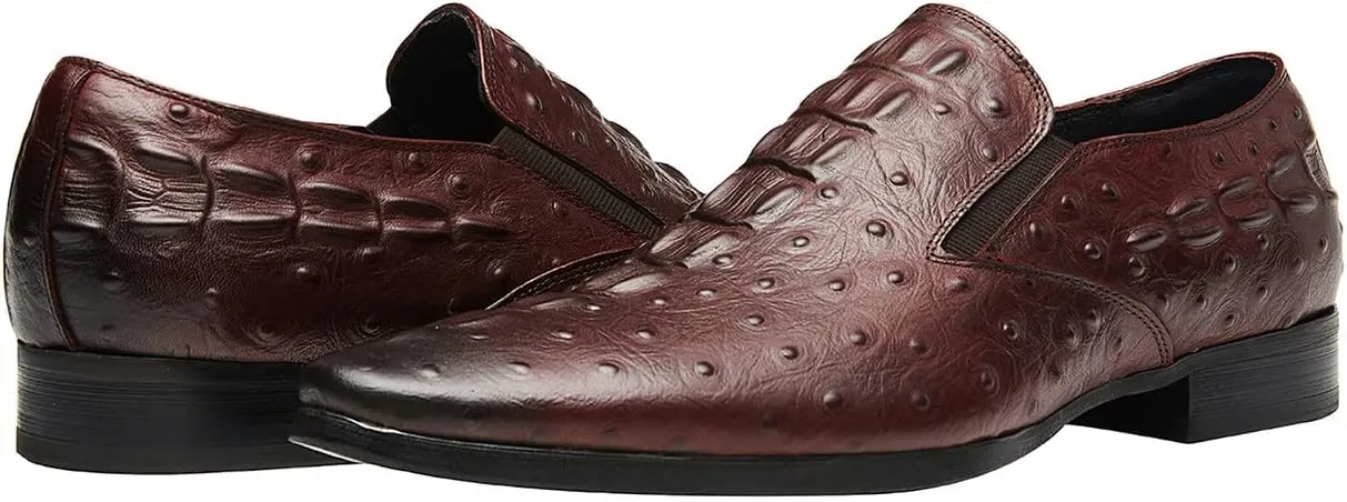 Santimon Casual Slip On Pointed-Toe Genuine Leather Alligator Patent Buttons Dress Loafers for Men Fashion Shoes Business Wedding Party Formal