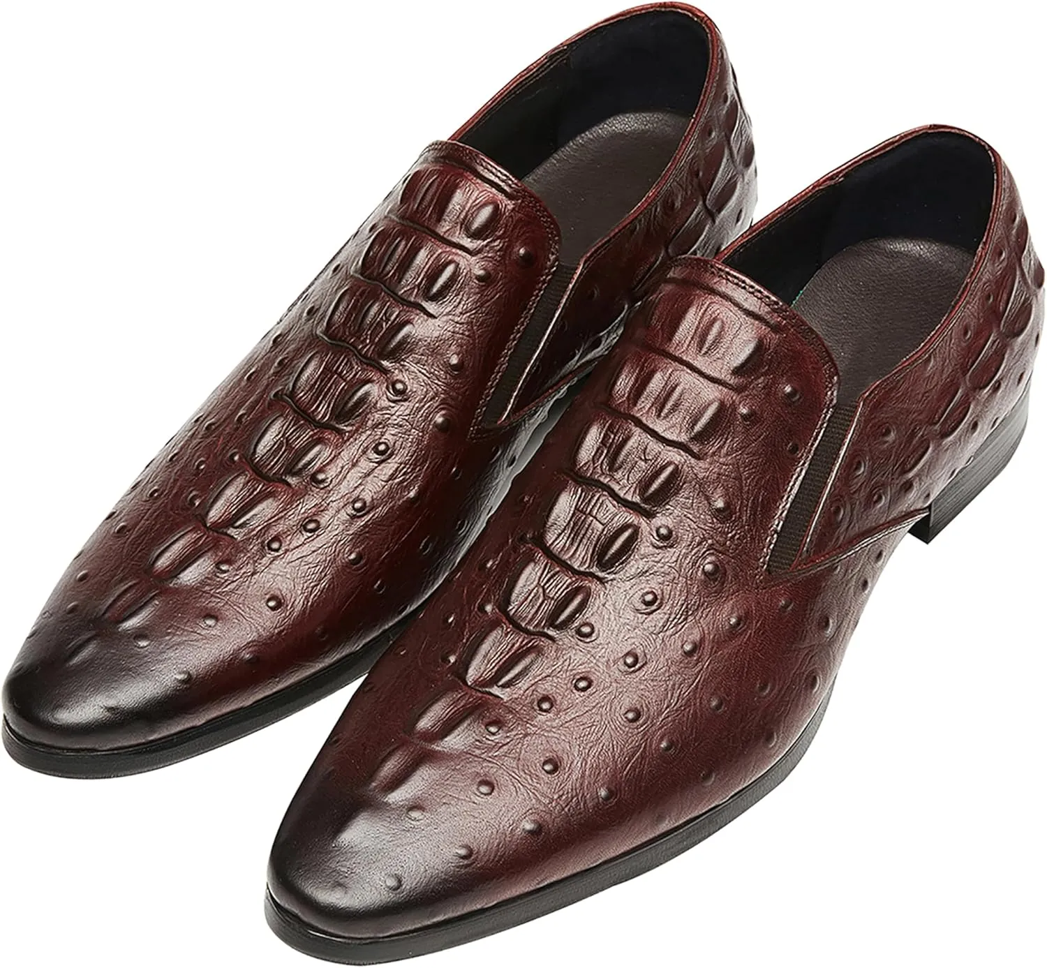Santimon Casual Slip On Pointed-Toe Genuine Leather Alligator Patent Buttons Dress Loafers for Men Fashion Shoes Business Wedding Party Formal