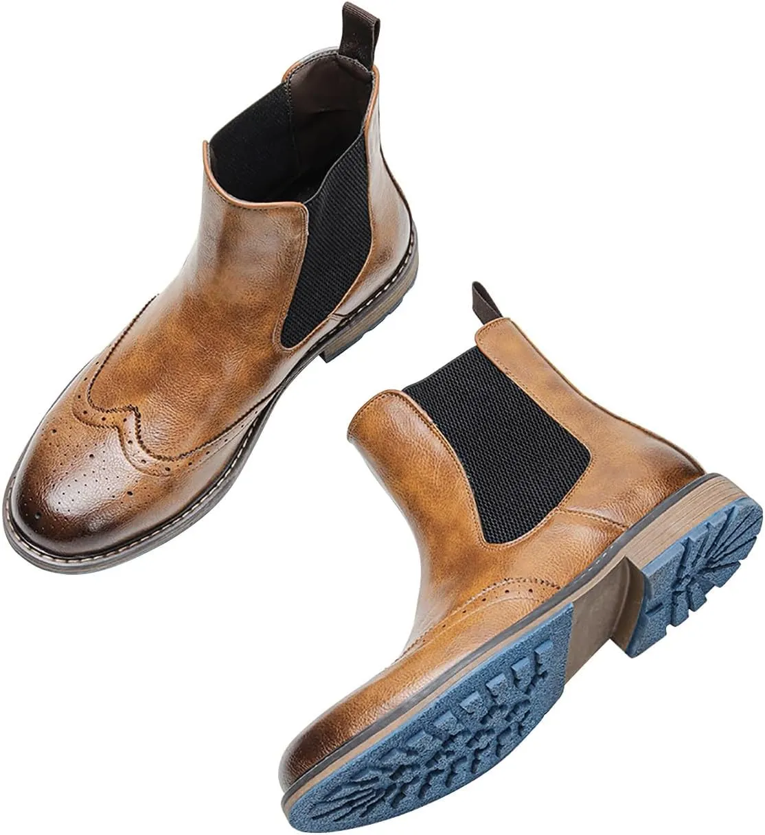 Santimon Chelsea Boots Men Casual Dress Leather Wingtips Slip On Boots Wedding Fashion Tuxedo Formal Ankle Boots for Men